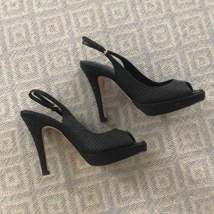 Black open toe, sling back, heels
